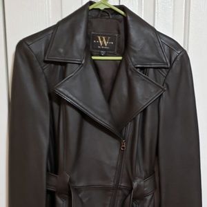 New York dark brown genuine leather coat M
